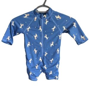 Janie and Jack‎ Baby Recycled Dog Rash Guard Blue Swimsuit Size 18-24 Months